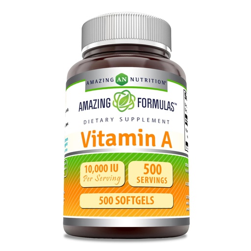 [BRSRAHYPDIIB6CTX] Amazing Formulas Vitamin A 10000 IU Supplement | as Retinyl Palmitate | 3000 Mcg | Softgels | Non-GMO | Gluten Free | Made in USA (1 Pack, 500 Count)