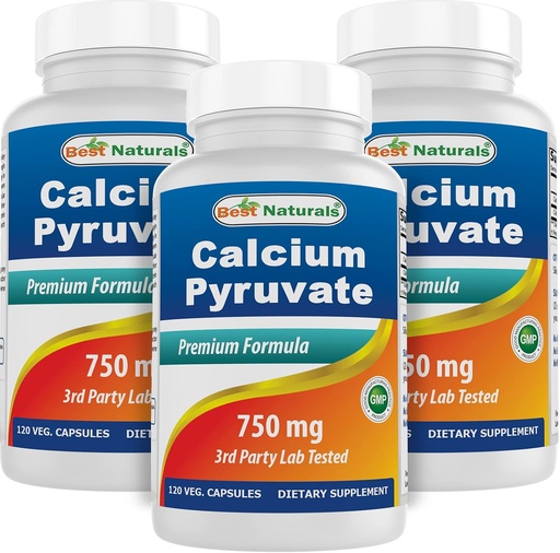 [BRSWIZAACYOROYLA] Calcium Pyruvate 750 mg 120 Capsules by Best Naturals (Pack of 3)