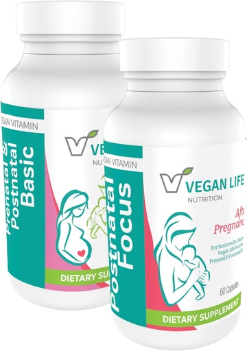 [BRSRMHTRPN6QGCY4] Vegan Life Nutrition - Vegan Postnatal Vitamins - Folate, Calcium, Vitamins A, B, C, D, E, K, and More - Gluten-Free, Non-GMO