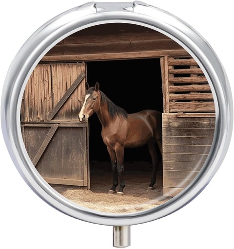 [BRSRAEATCECWG3A6] Round tablet Case 3 Compartment Barn Horse Pill Box Mini Medicina tablete Organizator Prenosne potovalne tablete Škatla za Žepka Purse Metal tabletke Za vitamine Ribiško olje dopolnila