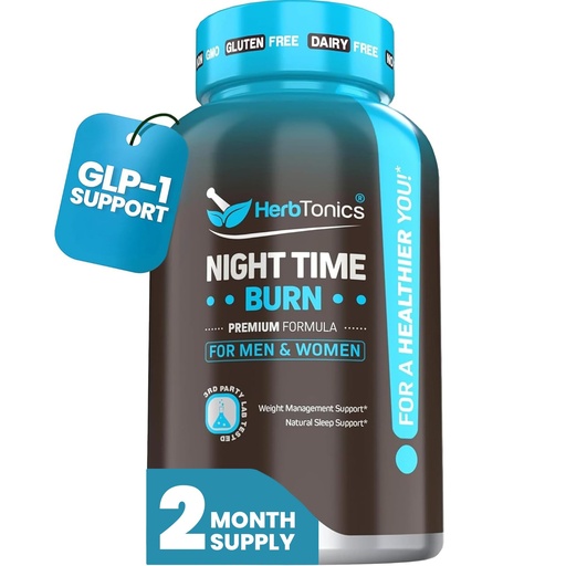 [BRSWYEA5AUPQYELL] Herbtonics Night Time Burn & Sleep Complex Supports Overnight Metabolism, Stress Relief & Deep Sleep. Includes Melatonin, Valerian and Green Tea – Vegan Bedtime Weight Management (60 Capsules)