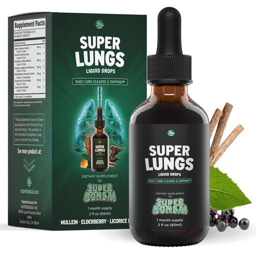 [BRSRAAI7AUPAACTG] SuperBonsai Super Lungs Mullein Drops – Herbal Lung Support Tincture with Mullein Leaf Extract Elderberry Reishi Marshmallow Root – Supports Clear Breathing & Wellness – 2 oz