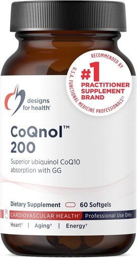 [BRSWYFT5DIFA2YDV] עיצובים לבריאות CoQnol 200 מ"ג - CoQ10 Ubiquinol עם גבוה Bioavailability + בלעדי Absorption טכנולוגיה - כפול CoenzymeQ10 Boost עם GG - לב, הזדקנות בריאה + תמיכה תאים (60 Softgels)