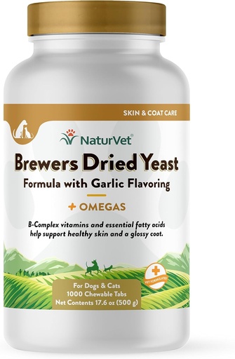 [BRSWIZYPC4DWEDL6] NaturVet – Cervexeiro Dried Yeast Formula con Garlic Flavoring – Plus Omegas | Rico en Omega-3, 6 & 9 ácidos graxos | Fortificado con B1, B2, Niacin & Vitamin C | para cans e gatos | 1000 Tablets Chewable