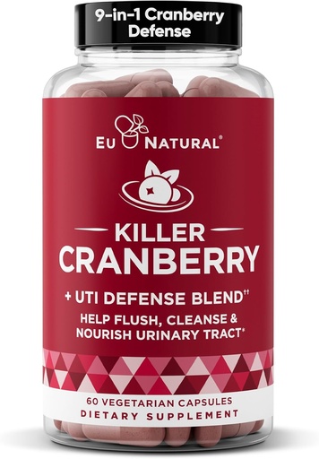 [BRSRMZT5C5YG2FDD] 9-in-1 Killer Cranberry pillereitä naisille UTI Defense Blend kliinisesti tutkittuja ainesosia ... 9 uute virtsatie täydentää...