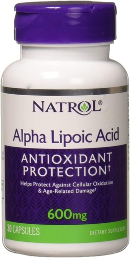 [BRSWIEIRPJYRGH3O] Natrol Alpha Lipoic Acid 600 mg, Dietary Supplement for General Wellness, 30 Capsules, 30 Day Supply
