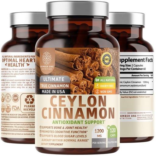 [BRSWYZQCC4MBQ23U] N1N Premium Ceylon Cinnamon 1200mg [100% Organic Ceylon Cinnamon] Natural Supplement to Support Healthy Circulation, Brain and Joint Function,120 Caps