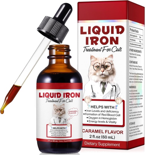 [BRSRA232AUNGMCYZ] Suplementos de hierro para gatos, 60ML Hierro líquido con folato y B12 apoya la anemia, niveles de bajo nivel y letargo, promueve la formación de células rojas y la salud de sangre