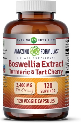 [BRSWGCQQPMBAAFLB] Amazing Formulas Boswellia Extract Turmeric and Tart Cherry 2400mg Veggie Capsules | Non-GMO | Gluten Free | Made in USA | Ideal for Vegetarians (120)