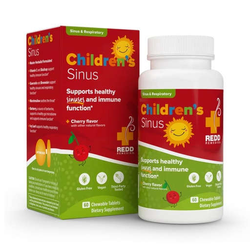 [BRSWIZYIDIDBSH3Y] Redd Remedies, Children's Sinus Support, Immune and Respiratory Health Formula, Cherry Flavor, 60 Chewable Tablets