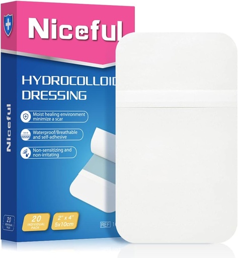 [BRSRMHAHABYBAADF] 20 Count Hydrocolloid Bandages 2 x 4 in, Large Wound Dressing Healing Bandages for Wounds, Waterproof Bandage Large