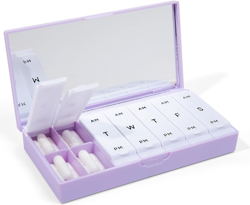 [BRSRAYDYOV4GKFAZ] PORT X POLISH Designer Weekly Pill Box Organizer (AM/PM 2X Daily, Lilac) | Compact, Stylish 7-Day Vitamin Supplement Case | Cute Portable Mini Travel Medicine Carrier | BPA-Free Pillbox Caddy