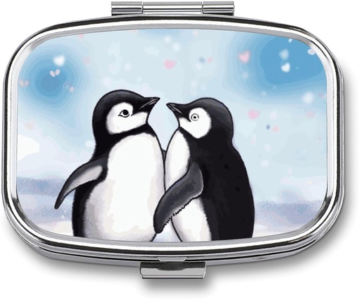 [BRSRAAA5CQDWOCYU] Обичам Penguins Square Pill Box, 2 Отделение Декоративни Pocket Pill кутия за джобни или чанта Portable Mini Travel Medicine Tablet Vitamin Holder Pill Case