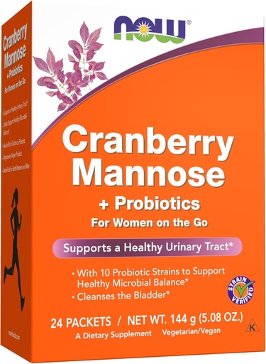 [BRSWIZAGBJ5GOE32] NOW Supplements, Cranberry Mannose + Probiotics with a blend of 10 Probiotic Bacterial Strains, 24/Box