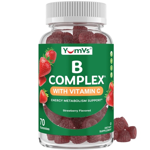 [BRSWYZALBEMAGDLD] B Complex Gummies with Vitamin C – Great Tasting 1 a Day Energy & Nervous System Support for Adults – Vegan, Kosher, Non-GMO Vitamin B Complex Gummies with B12, B6, Niacin & Folic Acid – 70 Count