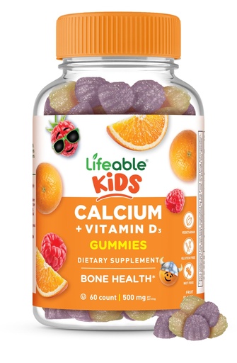 [BRSWYAILA4PBSDLV] Lifeable Kids Calcium Gummies with Vitamin D3 | 500 mg Calcium with Vitamin D3 1000 IU | Great Tasting Calcium Supplement for Kids | for Bone Health and Teeth Growth | 60 Gummies