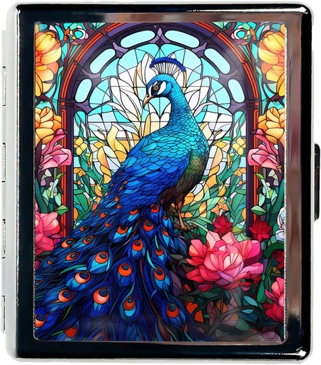 [BRSROCQQOICBGEI2] Travel Pill Organizer Small Pill Case für Geldbörse Essentials 7 Tage Süße Pille Box mit Spiegel Portable Pille Box für Tasche oder Geldbörse Pille Enthalten Reise Geschenke (Peacock Stained Glass)