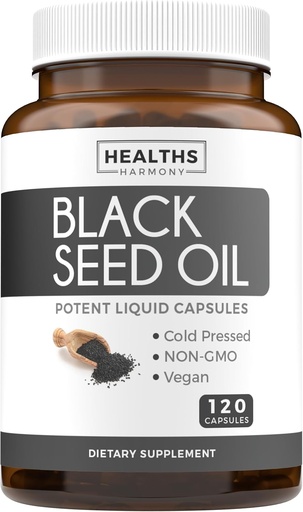 [BRSWGY35CMBGYD33] Black Seed Oil - 120 Softgel Capsules Skin Health (No-GMO & Vegan) Cold-Presed Nigella Sativa Producing Pure Black Cumin Seed Oil with Vitamin E - 500mg Cada, 1000mg Por 2 Capsule Serving
