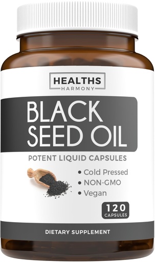 [BRSWGY35CMBGYD33] Black Seed Oil - 120 Softgel Capsules Skin Health (Non-GMO & Vegan) Cold-Pressed Nigella Sativa Producing Pure Black Cumin Seed Oil with Vitamin E - 500mg Each, 1000mg Per 2 Capsule Serving