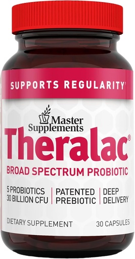[BRSWIYQ5OFYGAAA7] Master Supplements Theralac - 30 Capsules - Multi-Strain Probiotic for Optimal Gut Health + Gas & Bloating Relief - Gluten Free - 30 Servings