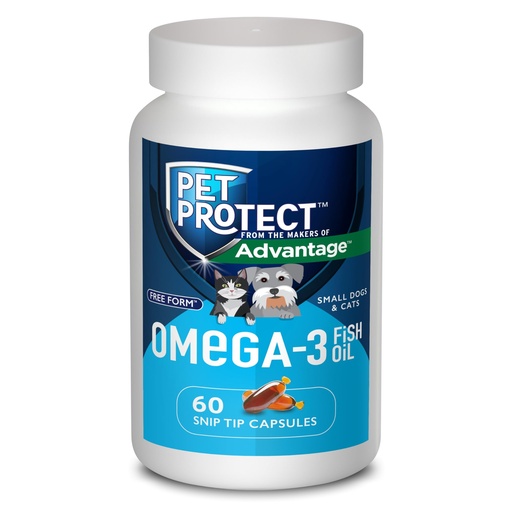 [BRSROBI6BEBQGFIV] Pet Protect Cat & Small Dog Omega-3 Supplement, Proprietary Free Form Blend, Supports a Normal Inflammatory Response, Snip-Tip Capsules (60 Count)