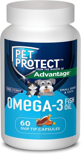 [BRSROBI6BEBQGFIV] Pet Protejat Cat & Small Dog Omega-3 Supliment, Free Form Blend, Suportă un răspuns inflamator normal, Snip-Tip Capsule (60 Conte)