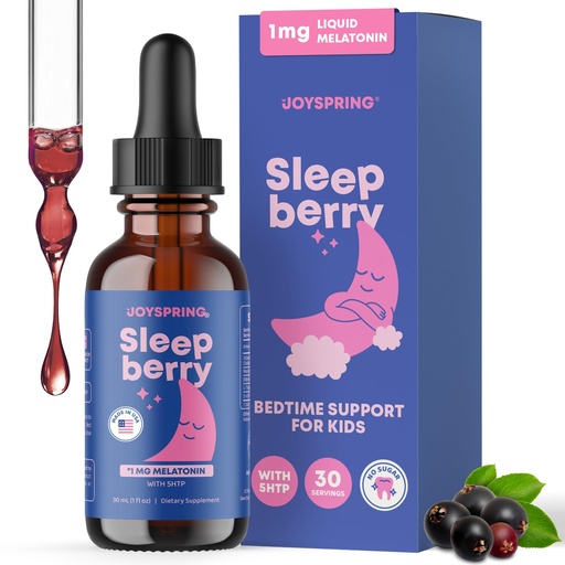 [BRSRAYI3CECAMYI2] JoySpring Melatonin 1MG for Kids | 5HTP & L-Theanine – Sugar-Free Liquid Melatonin for Kids & Teens – Child-Friendly Sleep Supplement (1 fl oz)