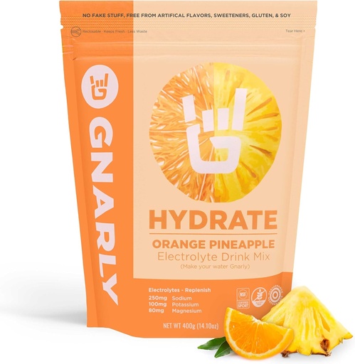 [BRSWK2YMAEGQG2LM] Gnarly Nutrition Hydrate Electrolyte Powder – Orange Pineapple Exercise Hydration Drink Mix – NSF Sport Certified – Electrolyte Solution, Performance & Recovery – Orange Pineapple, 14.10 oz