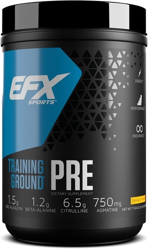 [BRSWKHQQBB4G2FDB] EFX Sports Training Ground Pre Workout Powder | Energy & Muscle Pumps | with Hydromax Glycerol, Citrulline, Beta Alanine | 300mg Caffeine | 20 Servings (Orange Mango)