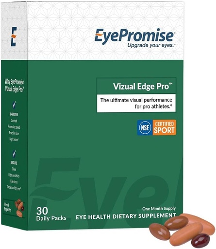 [BRSW2AQOCIDRS3DX] EyePromise Vizual Edge Pro Supplement - 30 Single-Serving Pill Packets, 30 일 공급 - 시각 품질 & Clarity를 위한 26mg Zeaxanthin & 8mg Lutein를 가진 시각적인 성과 눈 비타민