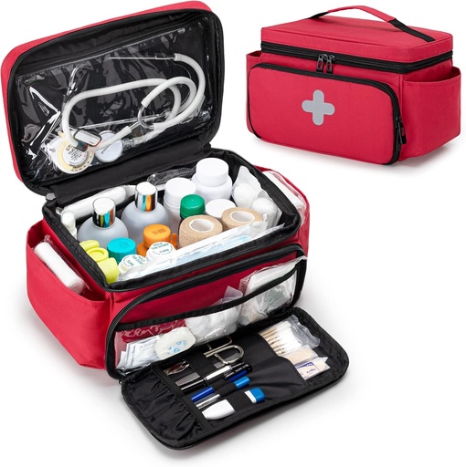 [BRSW2ZIHOZYR6FLX] CURMIO Small Storage Bag Empty, Family First Aid Box, חברת התקליטים Pill Bottle מאורגנת for Emergency Supplies, Red (Bag Only, Patent Pending)