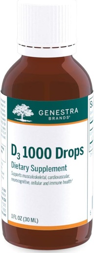 [BRSWIFIKCFYBY3DC] Genestra Brands D3 1000 Drops | Liquid Vitamin D Supplement | 1 fl. oz.