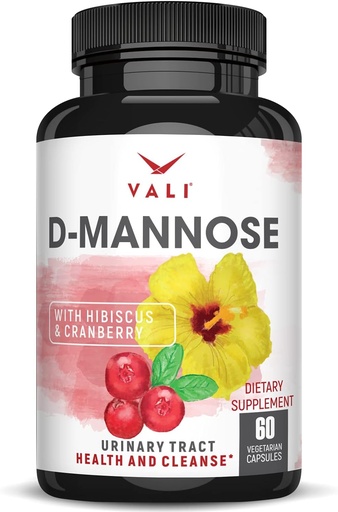 [BRSWGZA7DN7GEAL2] VALI D-Mannose 1000mg Tract urinar Health Formula. Organic Cranberry Fruit Powder & Hibiscus. Bladder sanatos, Natural Cleanse, Flush de detoxifiere rapida, Pastile de suport pentru functia UT din plante. 60 Capsule vegetale