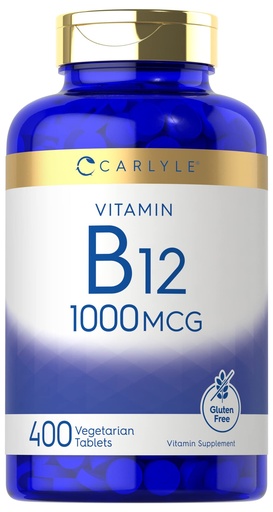 [BRSW2AQEAUMGEETD] Carlyle Vitamin B12 1000 mcg | 400 Tablets | Vegetarian, Non-GMO, Gluten Free Supplement