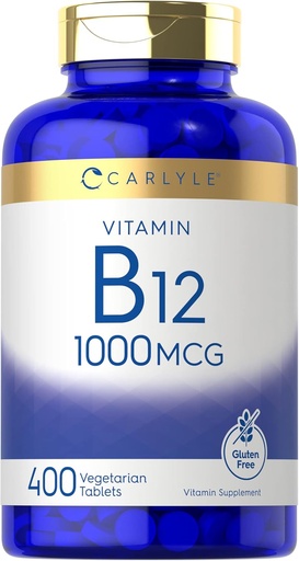 [BRSW2AQEAUMGEETD] Carlyleamina B12 1000 mcg 400 taules  Vegetarian, No-GMO, Guten Free suplementari