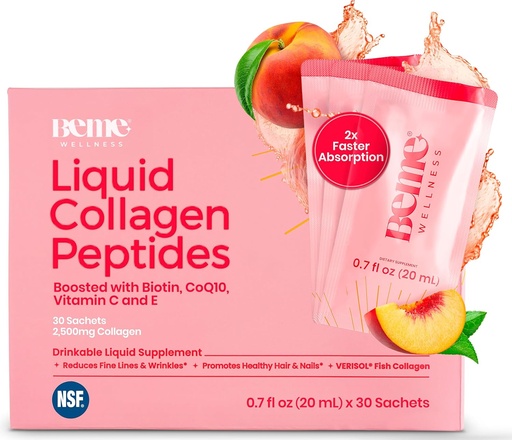 [BRSW2ZIEOF5BGHI6] BeMe BeRadiant Líquido de colágeno para el cabello, piel & uñas con absorción más rápida 2X – clínicamente probado – 2500mg Verisol® Hidrolyzed Collagen Suplementos para Mujeres con Biotina, CoQ10 & Vitamina C
