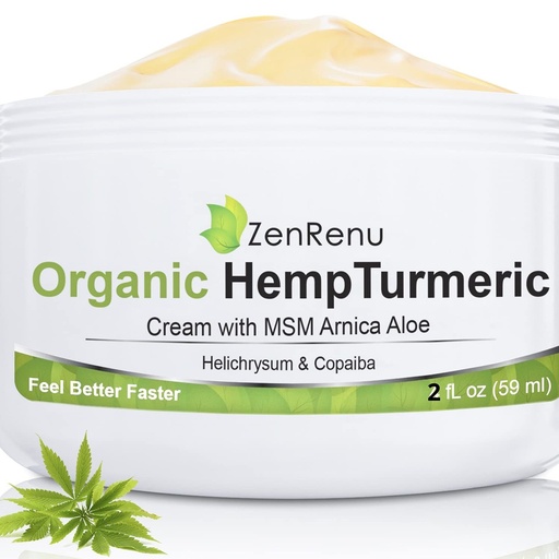 [BRSW2YIRPMORAE3O] Organic Hemp Turmeric Cream with Arnica, MSM, Hemp Oil Extract, & 7 Essential Oils - Non Greasy & Fast Absorbing for Any Areas of Discomfort 4 oz