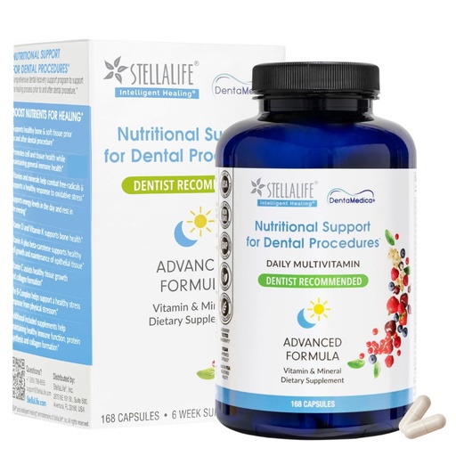 [BRSROAQ7C4DW2CL5] StellaLife DentaMedica Vegan Daily Multivitamin Nutritional Support for Faster Dental Surgery Recovery, VIT D3 K2 C B Zinc CoQ10 Magnesium, Healthy Bones & Gums, Non-GMO, GMP USA, 168 Capsules