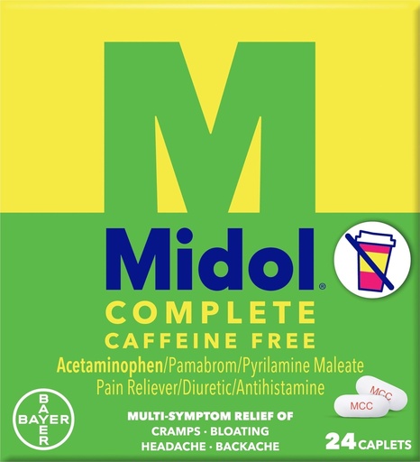 [BRSWYBINPMJW2GY4] Midol Complete Caffeine Free Caplets 24ct: Midol Complete Caffeine Free Menstrual Pain Relief Caplets with Acetaminophen, Provides Headache Relief and Period Cramps Relief, 24 Count
