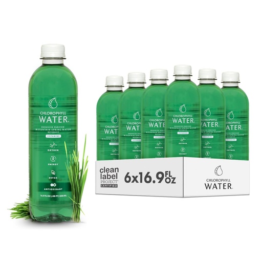 [BRSWYYANBEPBQ2TH] Chlorophyll Water (6-pack) Certified Clean Label, Chlorophyll Liquid Drops in Purified Water, Beauty Drink for Glowing Skin, Anti-Aging & Natural Detox with Plant-Based Vitamins A, B12, C, D3 (16.9oz)