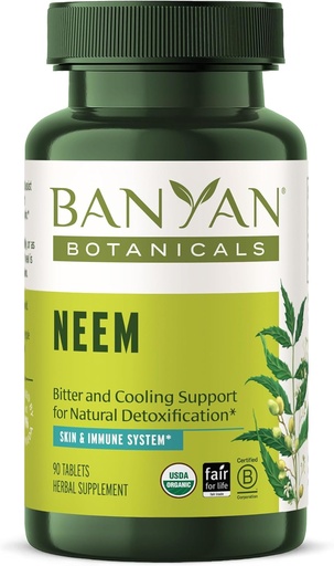 [BRSWIZYQOMBRK2A3] Banyan Botanicals Neem Tablets - Orgaaniline Neem Leaf (Azadirachta Indica) - Toetab looduslikku detoksifitseerimist, tervislikku nahka ja immuunsüsteemi tervist * - 90 tabletti - mitte-GMO jätkusuutlikult hangitud vegan