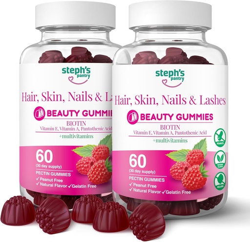 [BRSW2AAROANWYA35] Steph's Pantry Biotin Gummies for Hair, Skin, Nails, & Lashes High Strength Gummies | Daily Multivitamins | Gluten-Free, Nut-Free, Non-GMO, Plant-Based, Vegan, Kosher (120 Gummies)