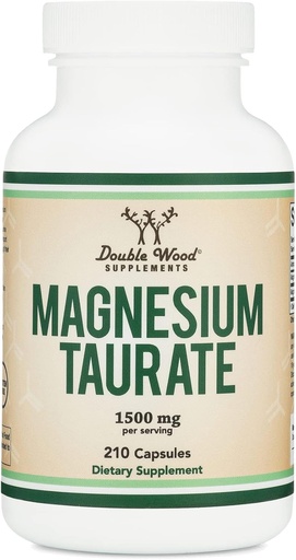 [BRSWGAL7DFYR4C36] Magnio Tauratas priedas širdies ir kraujagyslių sveikatos Boost magnio lygį (1,500 mg per serving, 210 Vegan Capsules) Non- GMO, Gluten Free, pagal Double Wood papildai