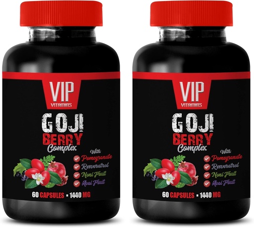 [BRSWGHQPBYFAIHTO] antioxidant supplement - GOJI BERRY COMPLEX - WITH POMEGRANATE, RESVERATROL, NONI, ACAI - Pomegranate vitamin e for skin - antioxidant nutritional supplements - antioxidants vitamins - 2 Bot 120 Caps