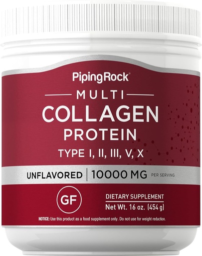 [BRSWYZTYDEGRMHT3] Piping Rock Multi Collagen protein Toz | 16 oz Unflavored | Tip I II III V X | 10000mg Peptides Kompleks Supplement for Men and Women | Gluten Free, Non-GMO Supplement