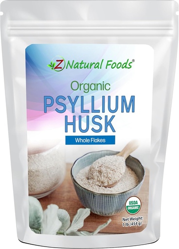 [BRSWYCQHO4NQ2DTX] Z Natural Foods Organic Whole Psyllium Husk Flakes, a Natural Fiber Supplement, Mix It Into Smoothies, Juice, Non-GMO, Vegan, Gluten-Free, Kosher, 1 lb.
