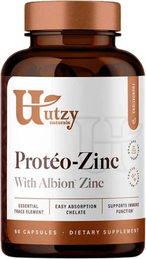 [BRSWYHQBBMJQIDTB] Utzy Naturals Protéo-Zinc | Albion Chelated Zinc Bisglycinate (TRAACS®) for Immune Health | Made in The USA | 60 Capsules