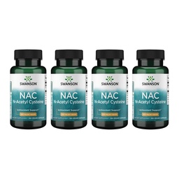 Swanson NAC N-Acetyl Cysteine Liver Health and Antioxidant Supplement for Adults Seeking Detox and Free Radical Support - 600 mg (100 Vegan Capsules, 4 Pack)