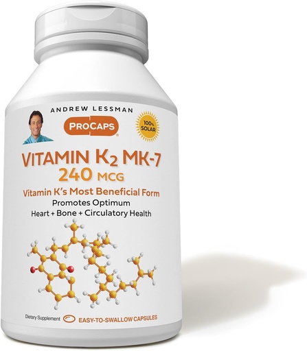 [BRSWGAYLPMDRYADO] ANDREW LESSMAN Vitamin K2 MK7 240 mcg 60 Softgels - Essential for Healthy Calcium Utilization, Promotes Optimum Skeletal, Heart and Arterial Health. No Additives. Small Easy to Swallow Softgels