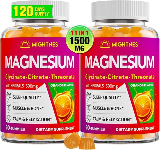 [BRSRAZA3CMJQ2C34] Magnesium Gummies for Adults with Glycinate, Citrate & l-threonate, Ashwagandha, High Absorption Triple Magnesium Complex for Rest, Relaxation, Muscles, Bone - 120 Gummies